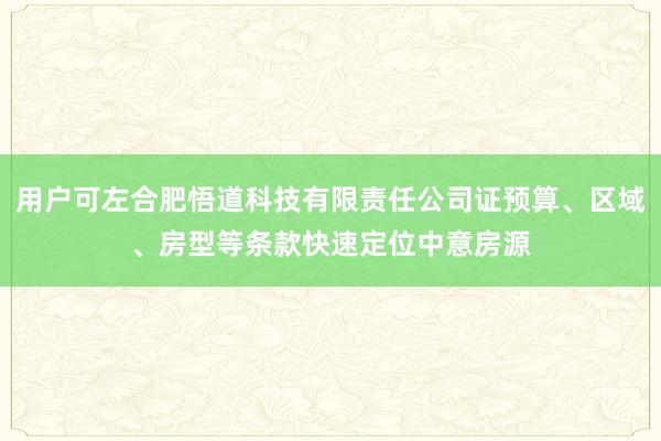 用户可左合肥悟道科技有限责任公司证预算、区域、房型等条款快速定位中意房源